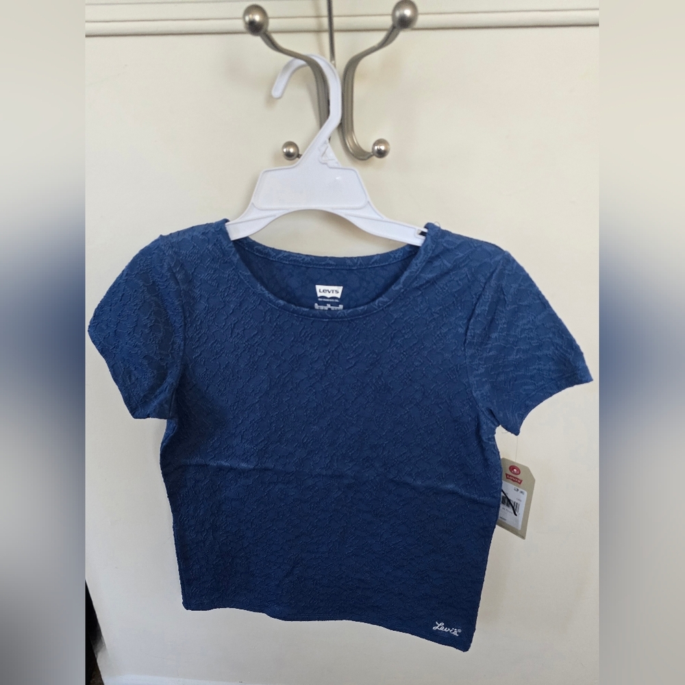 Levi's Dark Blue Lace-Textured Short Sleeve Top